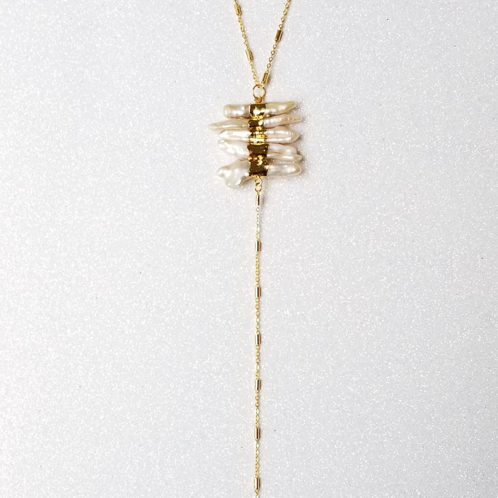 Freshwater pearl 24k gold elactroplated necklace - Picture 4 of 5